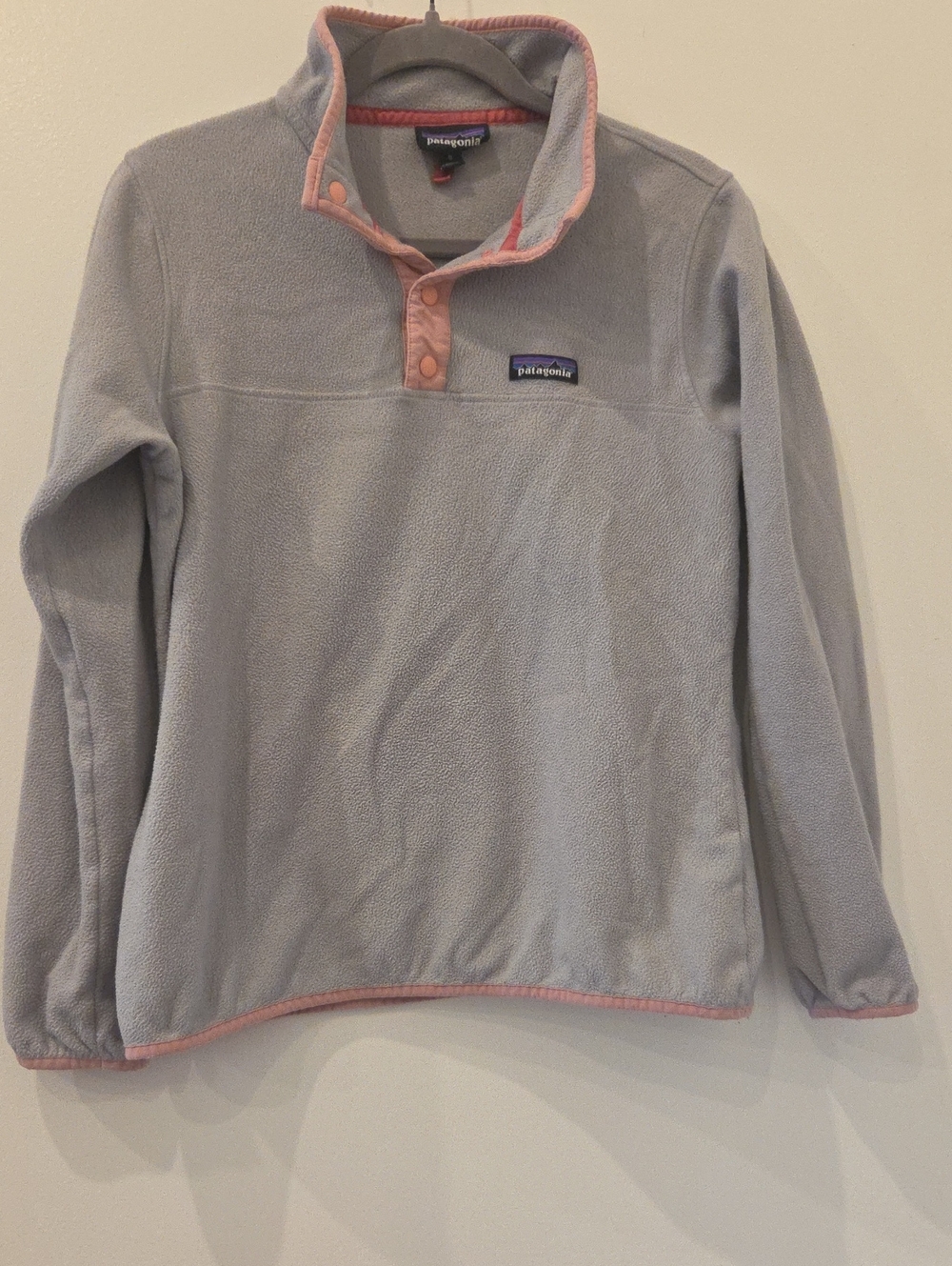 Patagonia Gray Fleece Pullover with Pink Trim
